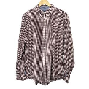 Tommy Hilfiger Classic Fit Dark Red & White Check Print Button Down Shirt Sz XL